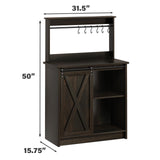 4ever2buy Farmhouse Coffee Bar Cabinet with Sliding Barn Door, 50'' Farmhouse Coffee Bar with 6 Hooks, Coffee Bar with Hutch for Living Dining Room, Dark Oak 4ever2buy