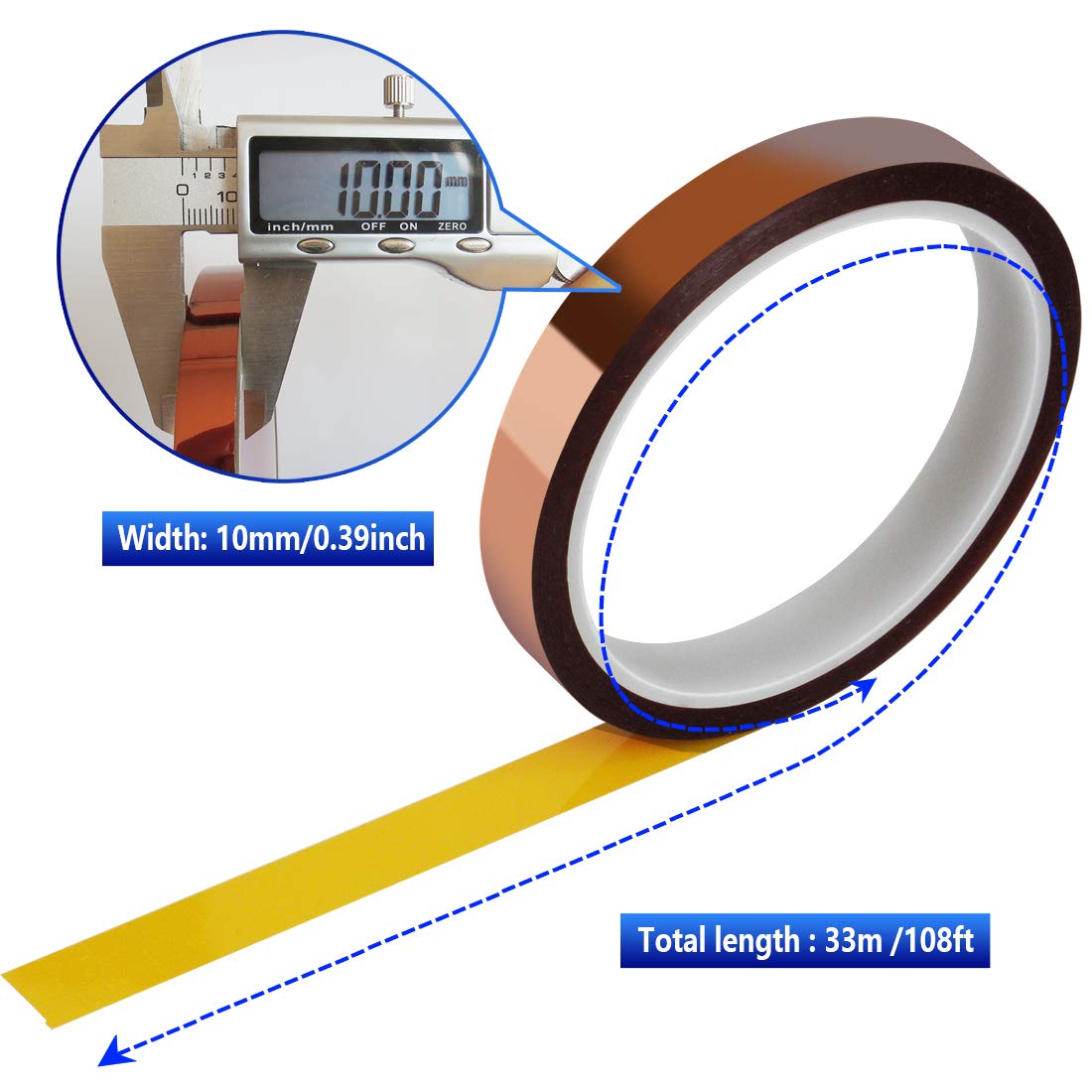 MEBMIK 4 Rolls 10mm x33m(108ft) Heat Tape for Sublimation,Heat Transfer Tape,Heat Resistant Tape,Adhesive Transfer Tape,Thermal Tape,No Residue