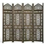 5.75Ft Room Divider Wood Screen, 33Lbs Durable Antiqued Style MDF Carved Headboard, Reversible Freestanding Folding Partition Paravent for Home Terrace, 69 * 71 inch(H*W) - 4 Panels (Antique Brown) Svimi