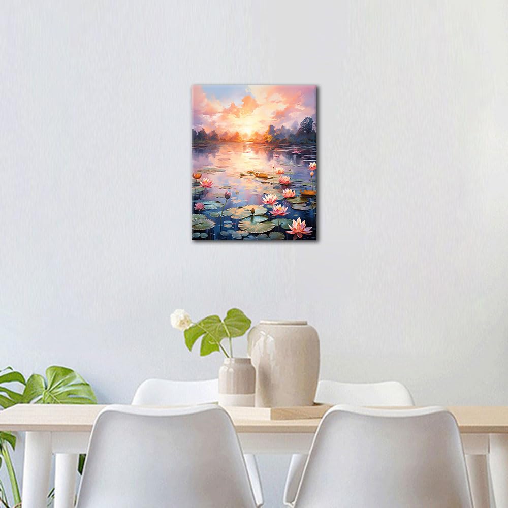 Water Lilies Painting by Numbers for Adults, Paint by Number Kit, Sunset Over The Lake Paint by Numbers Kit for Adults Beginner, Frameless Paints by Number for Gift Home Wall Decor TUMOVO