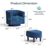 LINSY Swivel Accent Chair Ottoman Set: Velvet Small Barrel Chair with Foot Rest, Modern Reading Chair Upholstered Armchair with Footrest for Living Room Bedroom Study Room Office (Blue) LINSY