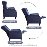CANMOV Push Back Recliner Chair,Accent Chair, Mid Century Wingback Recliner, Fabric Push Back Recliner Chair Single Armchair Sofa with Rivet Decoration, Button-Tufted Back for Living Room,Dark Blue CANMOV