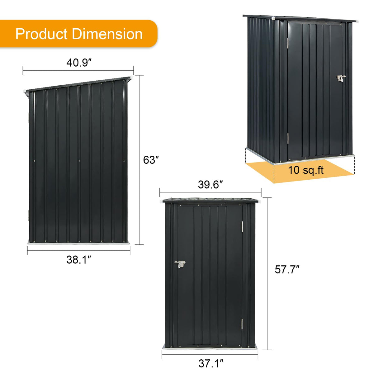 Outdoor Storage Shed, 3 x 3 FT Metal Steel Garden Shed with Single Lockable Door, Small Shed Outdoor Steel Utility Tool Shed for Backyard Patio Garden Lawn, Grey 4ever2buy