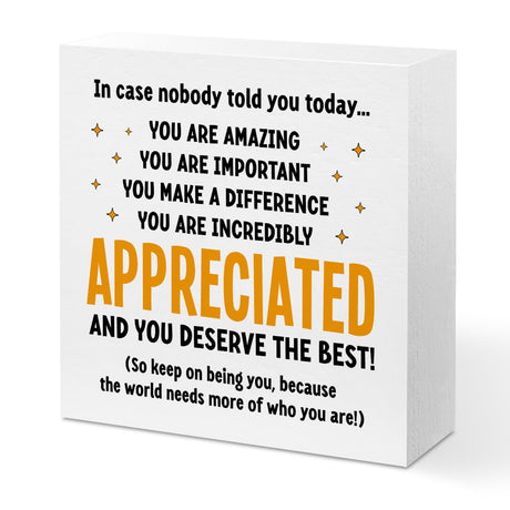 Inspirational Office Decor Wooden Box Sign, Appreciation Gifts for Coworkers, Encouragement Home Farmhouse Table Counter Shelf Desk Decor Accessories, Boss Gifts for Women Men Mentor Manager Colleague CQM
