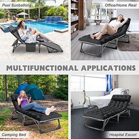 ABORON Heavy Duty Tanning Chair,Outdoor 5-Position Folding Chaise Lounge Chair with Pad,Portable Beach Lounge Chair for Outdoor Sunbathing Patio Pool Lawn Deck Poolside ABORON