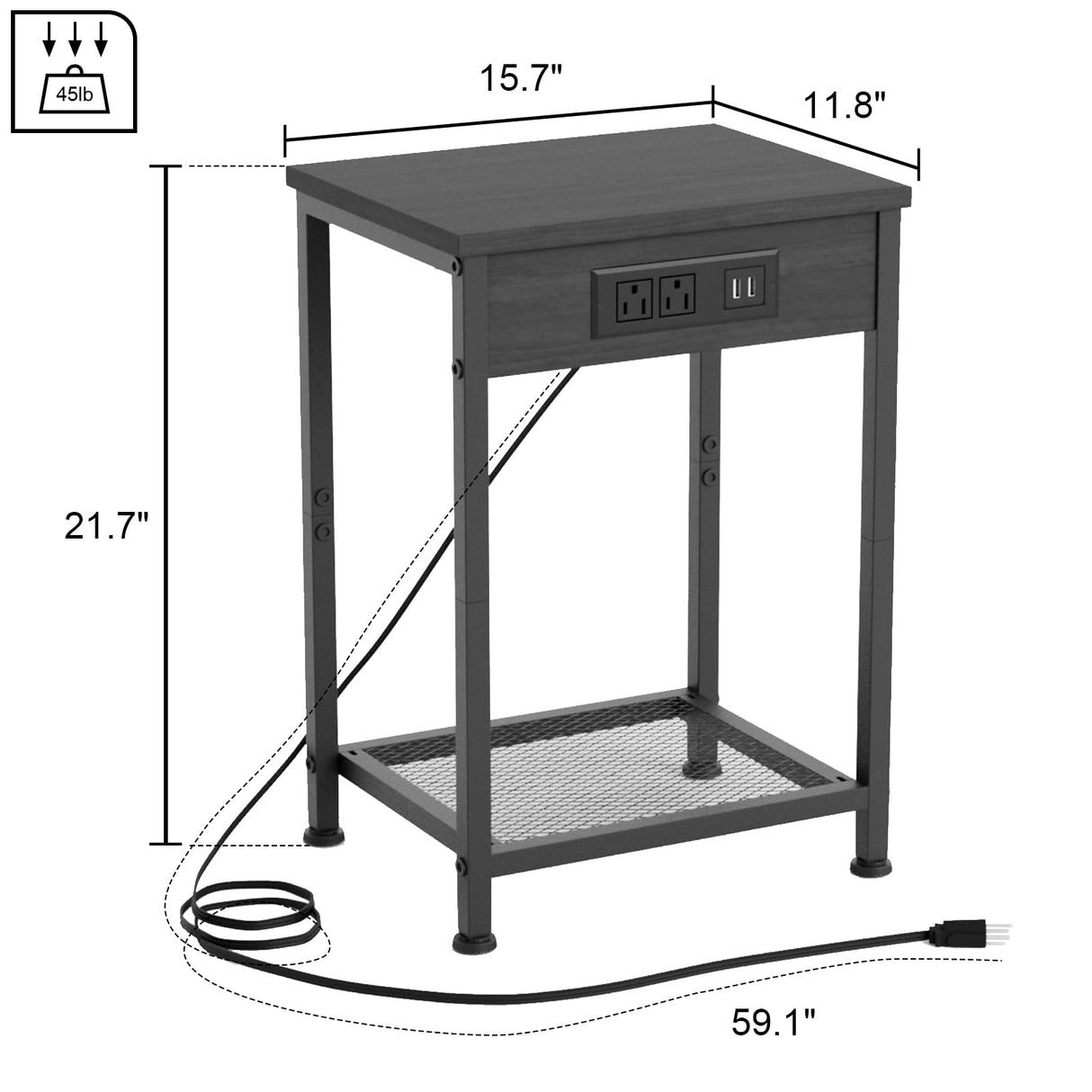 Fixwal Nightstands Set of 2 with Charging Station, End Tables with U-S-B Ports and Power Outlets, Narrow Bedside Table Set of 2 for Living Room, Farmhouse, Sofa Couch (Black) Fixwal
