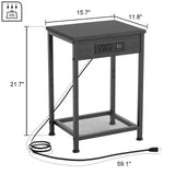 Fixwal Nightstands Set of 2 with Charging Station, End Tables with U-S-B Ports and Power Outlets, Narrow Bedside Table Set of 2 for Living Room, Farmhouse, Sofa Couch (Black) Fixwal