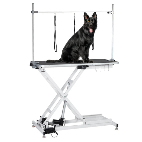 Hydraulic Pet Grooming Table for Large Dogs, Adjustable Height - Electric Dog Grooming Table Trimming/Drying Table w/Arm/Noose Maximum Capacity Up to 264Lb, White Hipicute