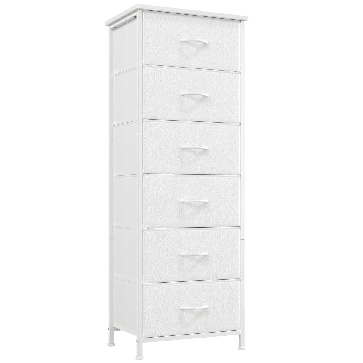 Somdot Tall Dresser for Bedroom with 6 Drawers, Storage Organizer Chest of Drawers with Removable Fabric Bins for Closet Bedside Living Room Laundry Entryway Hallway, White Leather Somdot