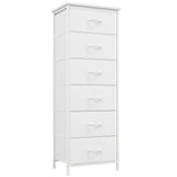 Somdot Tall Dresser for Bedroom with 6 Drawers, Storage Organizer Chest of Drawers with Removable Fabric Bins for Closet Bedside Living Room Laundry Entryway Hallway, White Leather Somdot