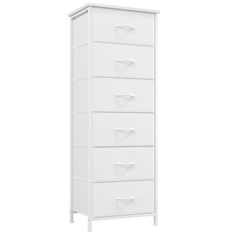 Somdot Tall Dresser for Bedroom with 6 Drawers, Storage Organizer Chest of Drawers with Removable Fabric Bins for Closet Bedside Living Room Laundry Entryway Hallway, White Leather Somdot