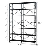 HOMISSUE 84" Double Wide Industrial 7-Tier Black Bookshelf with Open Shelves HOMISSUE