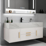 Weibath 39" White Floating Bathroom Vanity Set Stone Top Wall Mounted Bathroom Cabinet Weibath