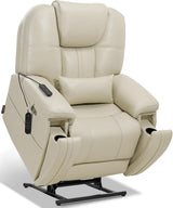 EONIX Triple Motor Lay Flat Power Lift Recliner Chair for Elderly with Adjustable Headrest, 400lbs Electirc Lift Chair for Living Room, Lumbar Pillow, Extended Footrest, Cream White EONIX