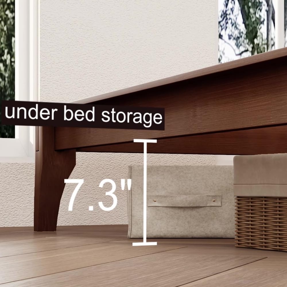 Merax King Size Bamboo Platform Bed, Mid-Century Bed Frame with Tall Upholstered Headboard, Wood Slat Support, No Box Spring Needed, Easy Tool-Free Assembly, Beige+Brown Merax