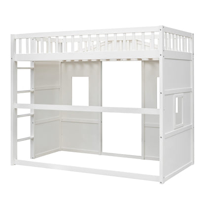 Merax Twin Size White Wood Loft Bed with Ladder and Safety Guardrails for Kids - WoodArtSupply