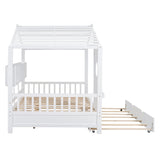 Harper & Bright Designs Kids Full Size House Bed with Trundle & Storage Shelf, Wood Full Size Platform Bed Frame with Roof, House Bed for Boys, Girls, White Harper & Bright Designs