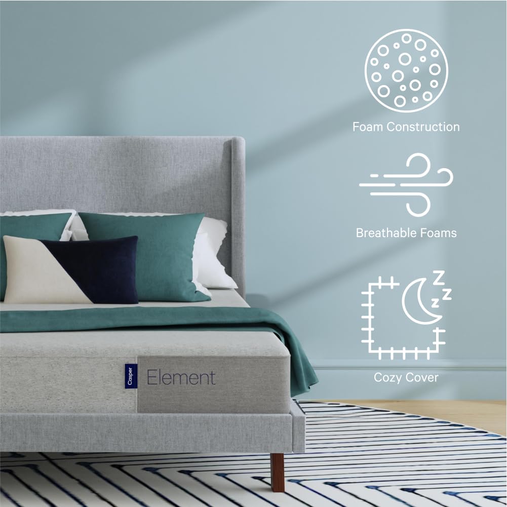 Casper Sleep Element, Medium Firm Mattress, King Size - Memory Foam + Support - 100-Night Trial - CertiPUR-US Mattress, Grey