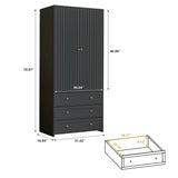 LEVNARY Wardrobe Armoire Closet, 2-Door Wardrobe Cabinet with 3-Drawer and Hanging Rod, Modern Bedroom Armoire Clothing Organizer Freestanding Closet (Black) LEVNARY