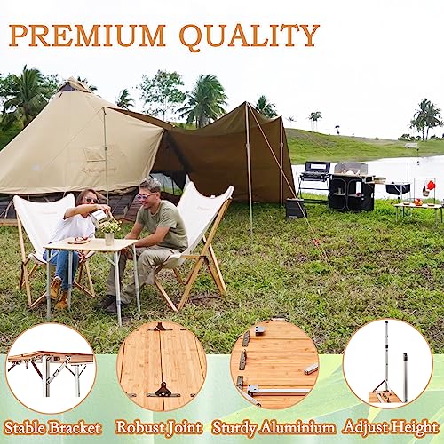 KingCamp Bamboo Folding Table Environmental Camping Table with Adjustable Height Aluminum Legs Heavy Duty 4-Folds Portable Camp Tables for Travel, Picnic, Party, Beach, 1-2 People KingCamp