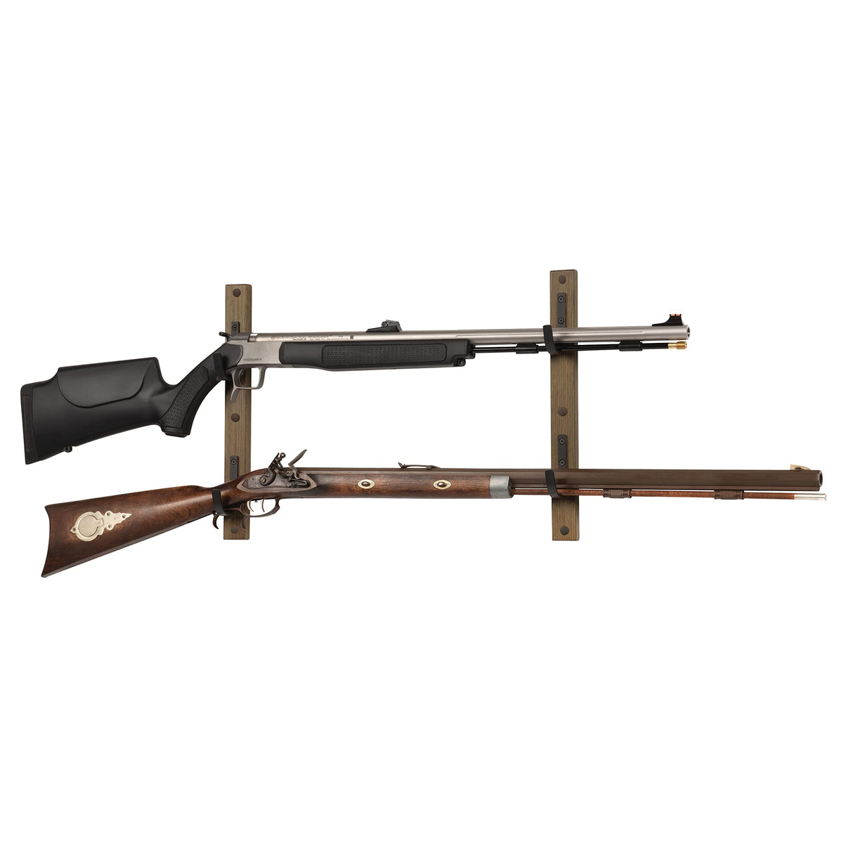 Allen Company Indoor Firearm Wooden Wall Mount - Heavy-Duty Gun Rack Display That Holds 2 Rifles/Shotguns - Hanging Storage for Home - Comes with Wood Blocks, Metal Hooks, and Screws - Brown/Black Allen Company