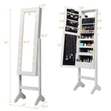 Giantex Standing Jewelry Armoire with 18 LED Lights Around the Door, Large Storage Mirrored Jewelry Cabinet with Full Length Mirror, 16 Lipstick Holders, 1 Inside Makeup Mirror (White) Giantex