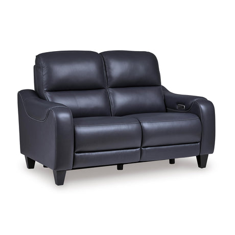 Signature Design by Ashley Mercomatic Contemporary Leather Match Wall Hugger Power Reclining Loveseat with Adjustable Headrest and USB Ports, Blue Signature Design by Ashley