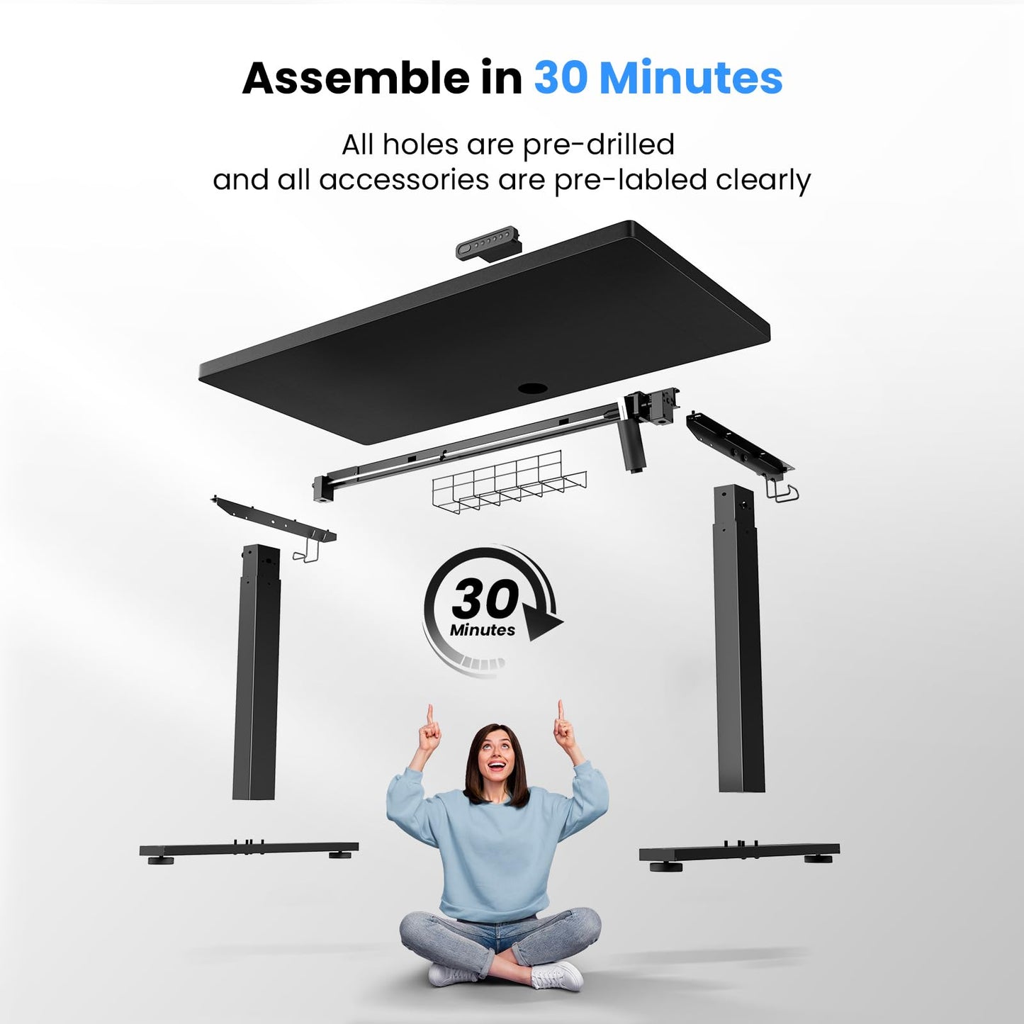 SIAGO Electric Standing Desk Adjustable - 63 x 24 Inch Sit Stand up Desk with Cable Management - 3 Memory Preset Adjustable Height Desk Computer Home Office Desk - WoodArtSupply