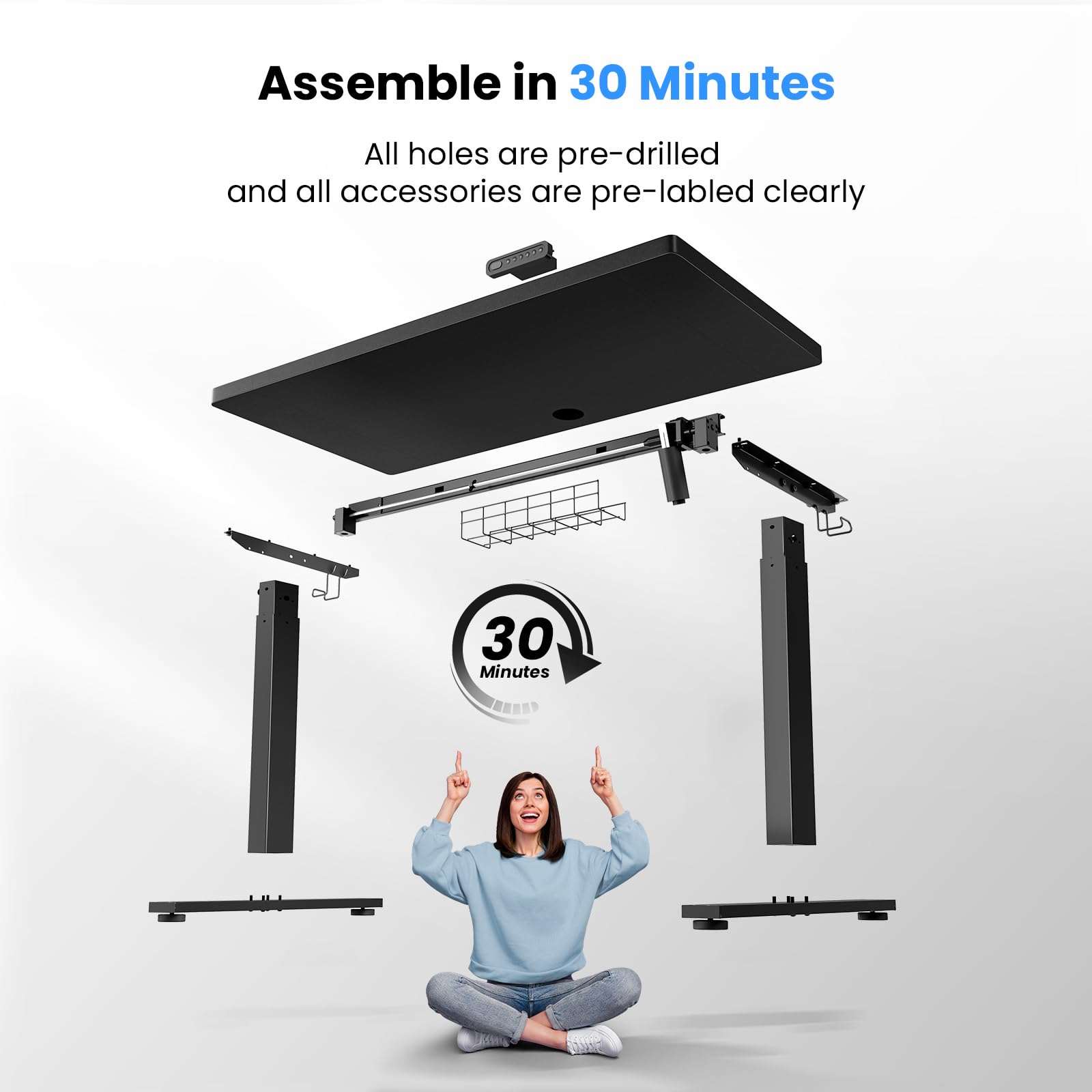 SIAGO Electric Standing Desk Adjustable - 63 x 24 Inch Sit Stand up Desk with Cable Management - 3 Memory Preset Adjustable Height Desk Computer Home Office Desk - WoodArtSupply