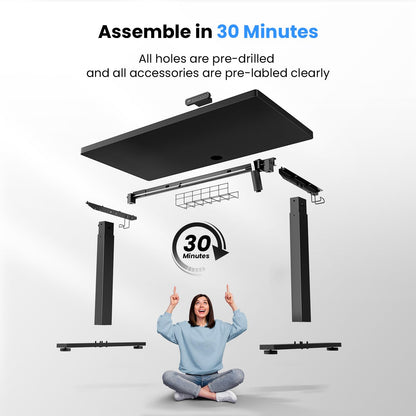 SIAGO Electric Standing Desk Adjustable - 63 x 24 Inch Sit Stand up Desk with Cable Management - 3 Memory Preset Adjustable Height Desk Computer Home Office Desk - WoodArtSupply