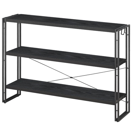 HCHQHS Bookshelf, 3-Tier Industrial Bookcase, Black Open Book Shelf, Freestanding Horizontal Bookshelves with Metal Frame HCHQHS