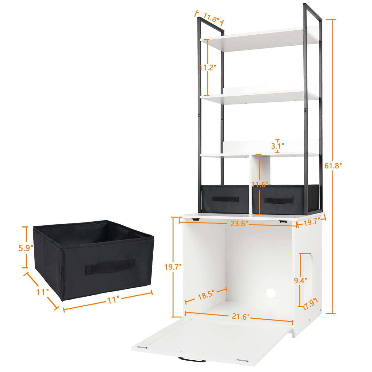 DWANTON Litter Box Enclosure with 3 Storage Shelves and 2 Drawers, 2-in-1 Hidden Cat Litter Box Enclosure Furniture with Shelf, Reversible Entrance, Washable Drawers, 61.8-Inch, White Dwanton