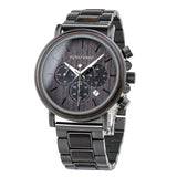 BOBO BIRD Mens Wooden Watches Business Casual Wristwatches Stylish Ebony Wood & Stainless Steel Combined Chronograph BOBO BIRD