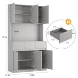 GarveeHome 71" Kitchen Pantry Cabinet, Kitchen Hutch Storage with Led Lights and Power Outlets, Buffet Cabinet with Microwave Stand, Adjustable Shelves, Handless Design, Grey GarveeHome