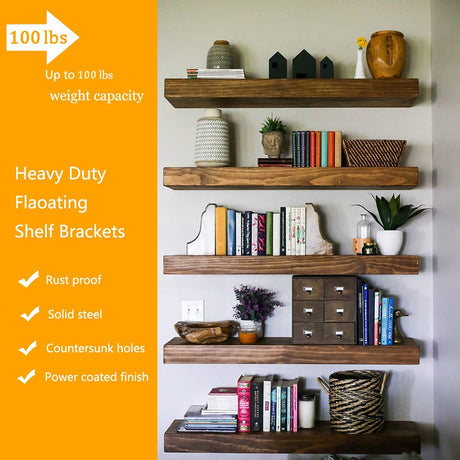 Blind Floating Shelf Brackets - DIY Heavy Duty 8 inch Wall Shelf Brackets, Solid Stainless Steel Matte Black Hidden Support with Hardware for Custom Wood Shelves (6 pack) YMDparts