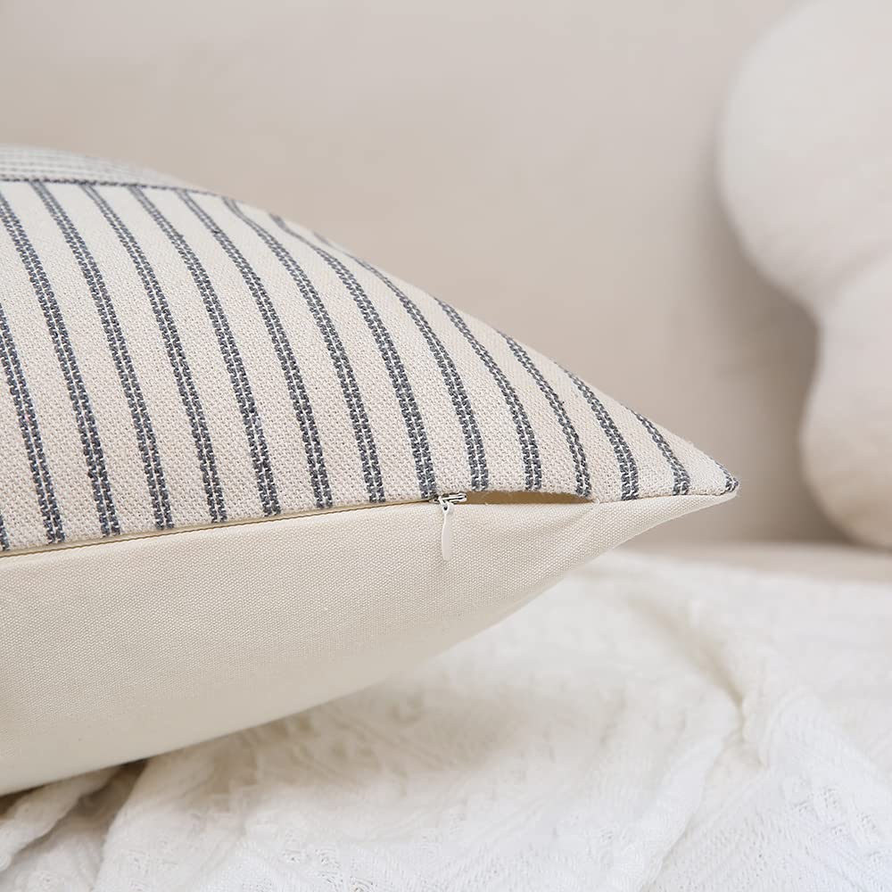 Hckot Set of 2 Farmhouse Throw Pillow Covers 18 x 18 Striped Linen Decorative Pillows Case for Sofa Couch Chair Bedroom Modern Decor(Grey) Hckot