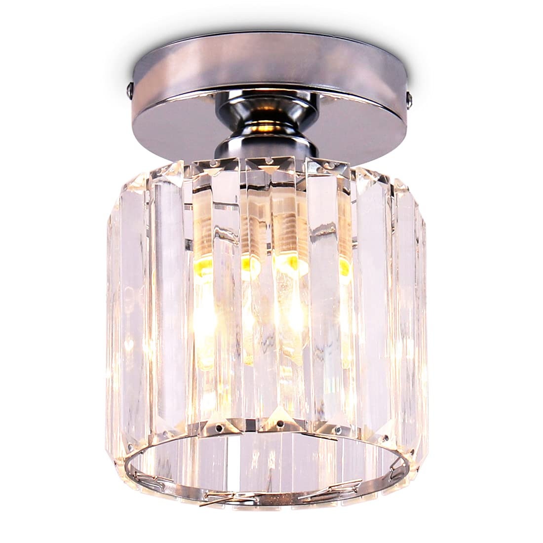 FRIXCHUR Small Chandelier Crystal Ceiling Light Semi Flush Mount Ceiling Lighting Fixture Modern Crystal Ceiling Light for Hallway Kitchen Island Dining Room Bedroom E26 Base Chrome FRIXCHUR