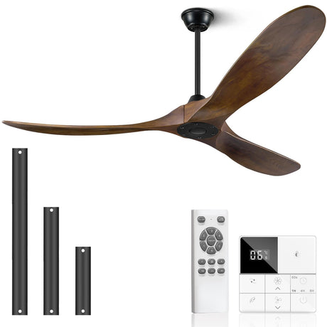 Eliora Ceiling Fan without Light, 60 Inch Wood Ceiling Fan no Light with Remote Wall Switch, Outdoor Ceiling Fan for Patio, Porch, Bedroom, 6 Speed, Quiet DC Motor, ETL Listed-Deep Walnut Eliora