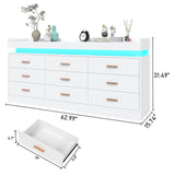 Hlivelood 9 Drawer Dresser with LED Light and Charging Station, Modern Chest of Drawers for Closet, Wide Drawer Organizer Cabinet for Bedroom, Living Room, Entryway, Hallway(9 Drawer White) Hlivelood