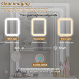 AGOTENI Small Vanity Table Makeup Vanity Dressing Table with Mirror, 4 Drawers & Shelves, Dressing Desk and Cushioned Stool Set (White/Grey, Slidding Lighted Mirror) AGOTENI