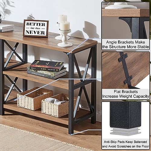 Rustic Oak 3-Tier Console Table with Storage Shelves – Versatile Entryway or Sofa Table by IBF IBF