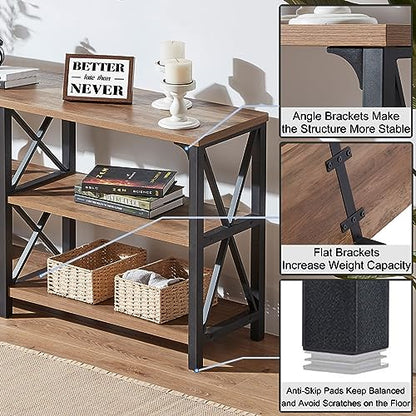 Rustic Oak 3-Tier Console Table with Storage Shelves – Versatile Entryway or Sofa Table by IBF