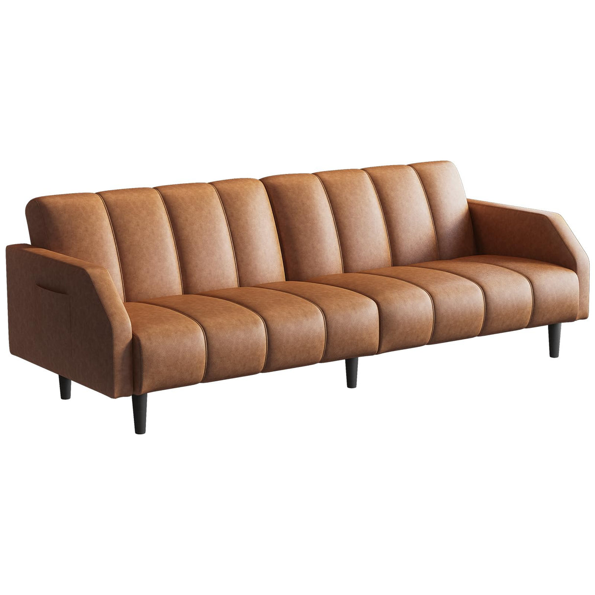 Fadware 78” Faux Leather Couch, Convertible Futon Sofa Bed with Adjustable Backrest, Mid Century Leather Sofa Loveseat with Side Pockets& Metal Leg, Modern Leather Sleeper Sofa for Living Room Bedroom Fadware