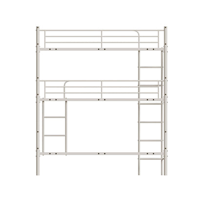 RuiSiSi Twin Size Triple Bunk Bed, Heavy Duty Metal Triple Bunk Bed Frame with Ladder, Triple Bunk Bed for Share Bedroom Dormitory, Can be Divide into 3 Beds, White