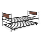 Giantex Metal Daybed with Trundle, Twin Size Day Bed with Wood Grain Headboard & Metal Slat Support, Space-Saving Trundle Sofa Bed for Living Room Guest Room, Easy Assembly, No Box Spring Needed Giantex