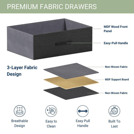 5-Drawer Dresser with Extra Large Fabric Drawers, Wood Frame Dresser with 5 Drawers for Bedroom or Living Room Storage, Hallway, Fabric Bins for Closet or Hallway Storage Organizer, Toy Chest, Black Techni Home