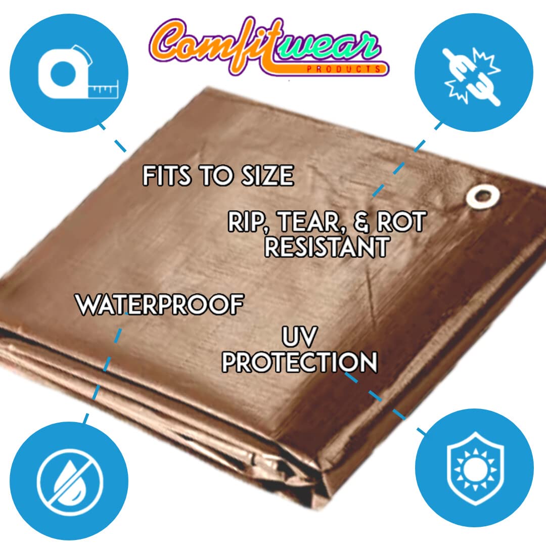 COMFITWEAR 16 MIL Heavy Duty Tarp Super Heavy Duty Tarp Cover 16 MIL Multi-Purpose Extra Heavy Duty Tarps Car Tarp Boat Tarp Camping Tarp General Purpose Waterproof Tarp Cover (20' X 40', Brown) COMFITWEAR