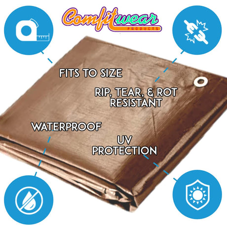 COMFITWEAR 16 MIL Heavy Duty Tarp Super Heavy Duty Tarp Cover 16 MIL Multi-Purpose Extra Heavy Duty Tarps Car Tarp Boat Tarp Camping Tarp General Purpose Waterproof Tarp Cover (20' X 40', Brown) COMFITWEAR
