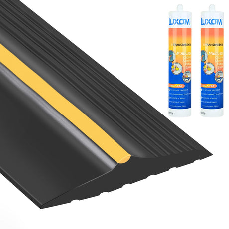 MYFAMIREA 20FT Garage Door Bottom Threshold Seal Strip with 300ml Black Adhesives/Sealants, Universal Rubber DIY Bottom Floor Threshold Seal, Weatherproofing Weather Stripping Replacement MYFAMIREA