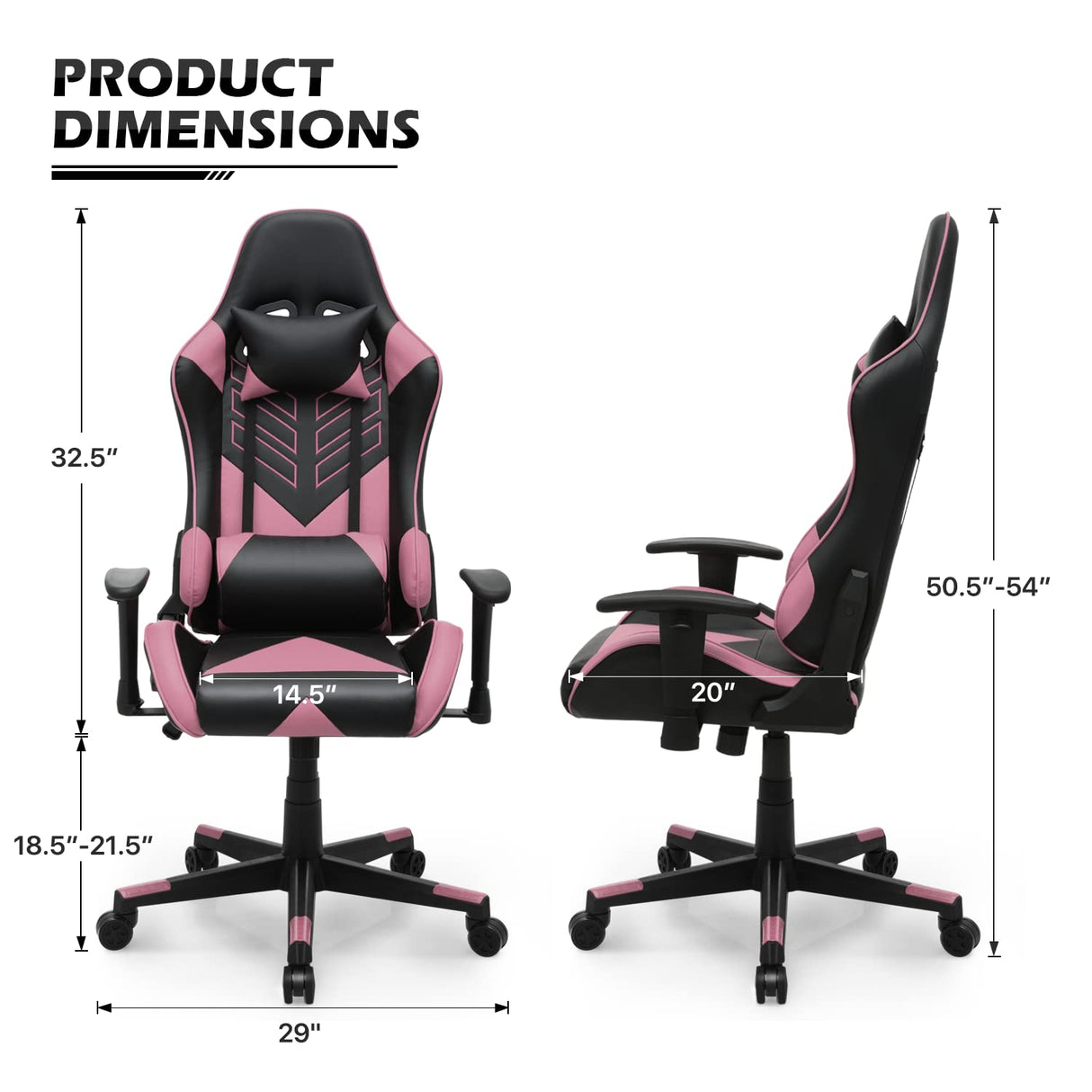 MoNiBloom Computer Chair Gaming High Back Office Gaming Chair with Headrest and Lumbar Support, PU Leather Ergonomic Racing Chair with Adjustable Height and Reclining Function for Teen Adult, Pink MoNiBloom